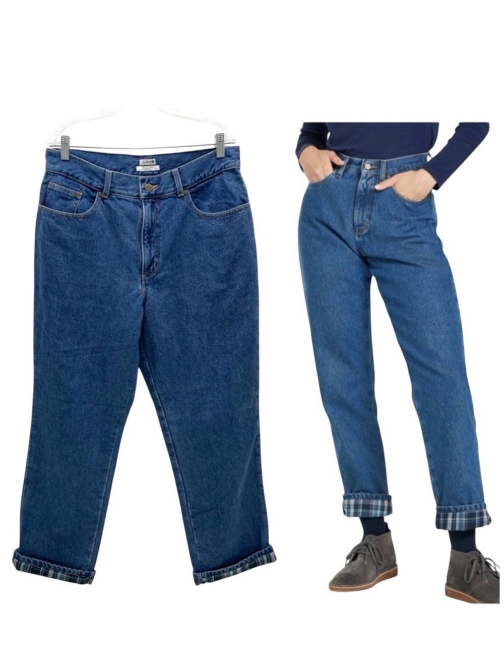 LL Bean Flannel Lined Ultra High Rise Tapered Leg Double L Jeans Size 10R